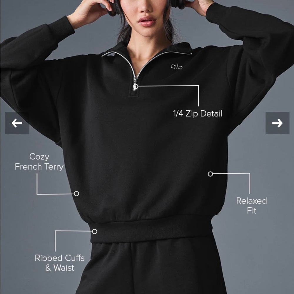 ALO Yoga Women's Black Half-Zip Sweatshirt - Picture 2 of 8